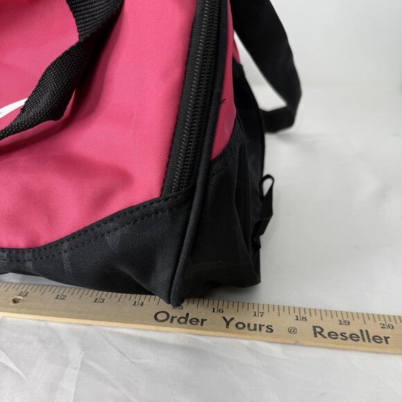 Nike Small Duffel Gym Bag Pink Black Shoulder Strap Swoosh Logo Polyester Sports - Picture 8 of 10